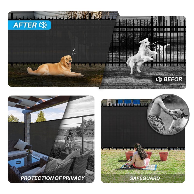 Patio 6 x 50 Fence Privacy Screen Black Commercial Grade Mesh Shade Fabric with Brass Gromment Outdoor Windscreen with Zipties - Image 3
